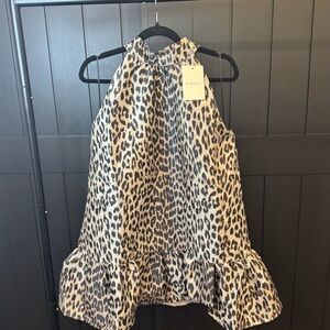 Entro Leopard Print Halter mini dress with a bow collar in back